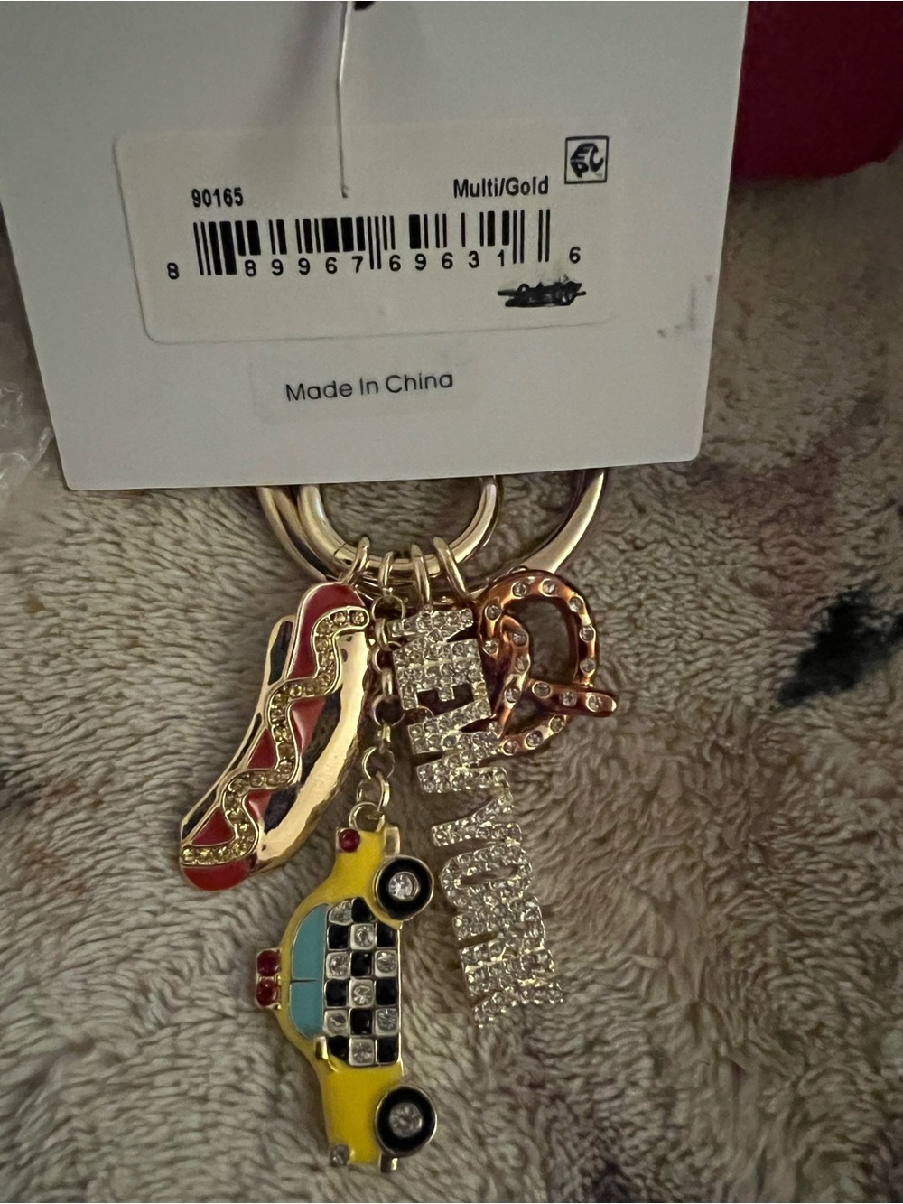 BaubleBar Multi-Color Charm Keyring with Red Shoe, Yellow Car & Gold Accents